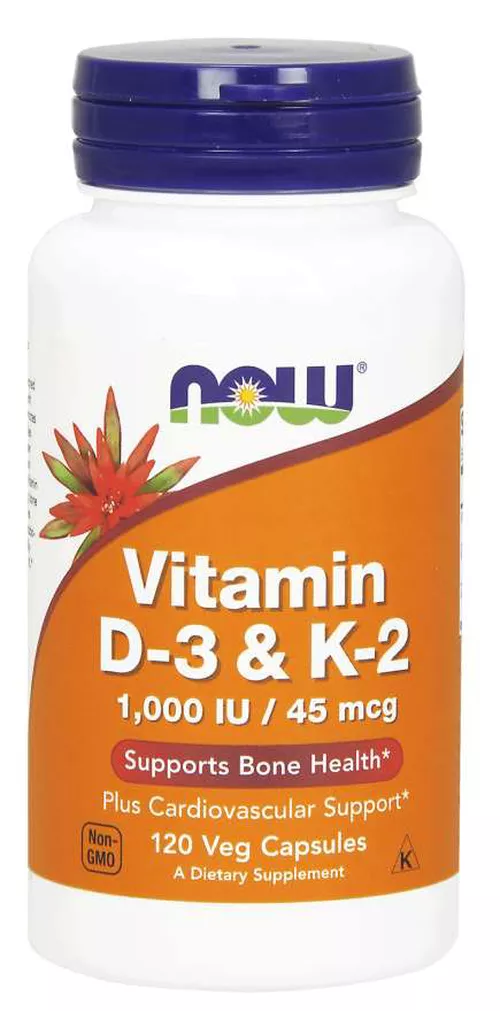Now® Foods NOW Witamina D3 i K2, 1000 IU / 45 ug, 120 kapsułek roślinnych