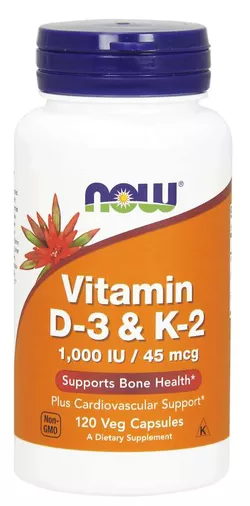 Now® Foods NOW Witamina D3 i K2, 1000 IU / 45 ug, 120 kapsułek roślinnych