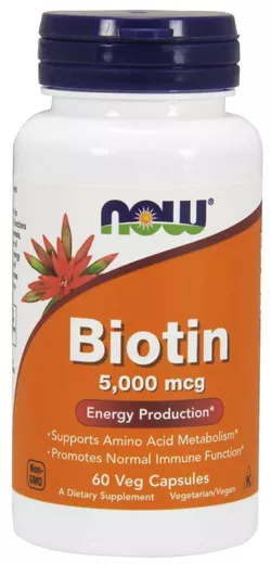 Now® Foods NOW Biotyna, 5000 ug, 60 kapsułek roślinnych