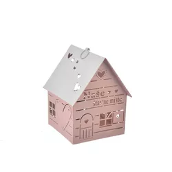 InDecor Metalowy świecznik House - Our happy placeróżowy, 12 x 12 x 14 cm