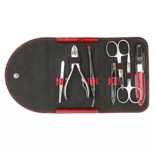 Kellermann 9226 damski zestaw do manicure wzór skóry strusia, czerwony