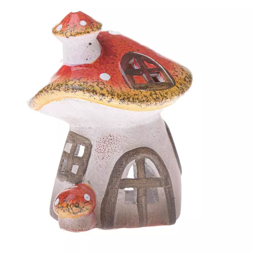 Ceramiczny świecznik Domek muchomorka, 13,2 x 16,3 x 13 cm