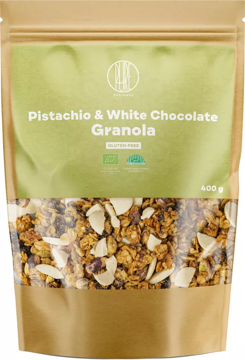 BrainMax Pure Pistachio & White Chocolate Granola, pistacja i biała czekolada, BIO, 400 g