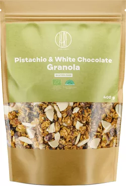 BrainMax Pure Pistachio & White Chocolate Granola, pistacja i biała czekolada, BIO, 400 g