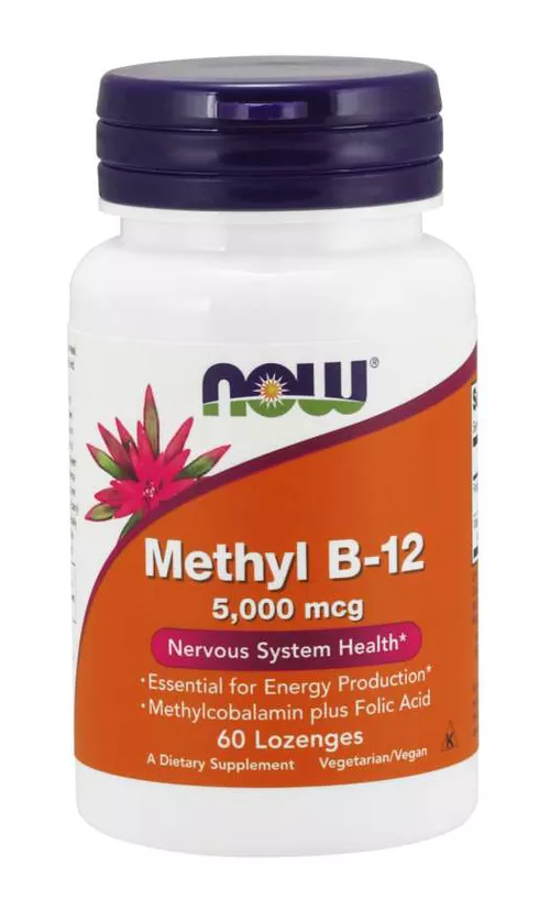 Now® Foods NOW Metyl B12 z kwasem foliowym (5000 mcg, 60 pastylek do ssania)