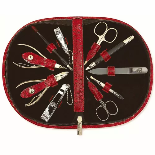 Kellermann 5224 damski zestaw do manicure wzór skóry strusia, czerwony