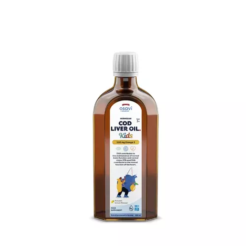 Osavi Olej z wątroby dorsza norweskiego Kids, Omega 3 Olej z wątroby dorsza norweskiego, dla dzieci, cytryna, 500 mg, 250 ml