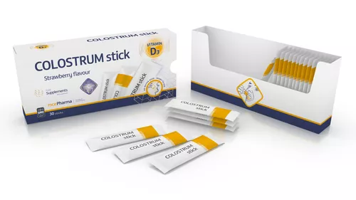 mcePharma COLOSTRUM 800 mg + Witamina D3 500IU, 30 pałeczek o smaku truskawkowym