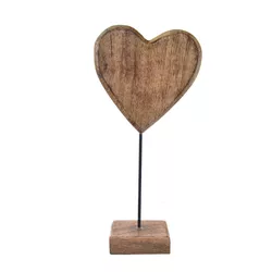 Serce InDecor na podstawie z drewna mango, 15 x 6x 33 cm
