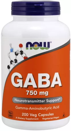 Now® Foods NOW GABA (kwas gamma-aminomasłowy) 750 mg, 200 kapsułek roślinnych