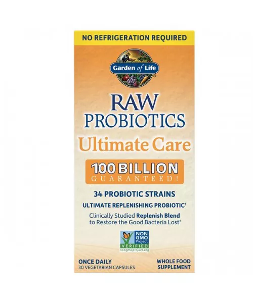 Garden of life RAW Probiotics, Ultimate Care, 100 miliard CFU, 34 szczepy probiotyczne, 30 kapsułek ziołowych